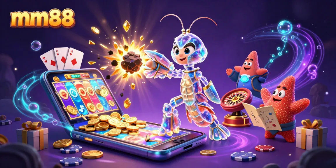 Engage with mm88's thrilling slot games as a galactic mantis shrimp bursts through an asteroid.