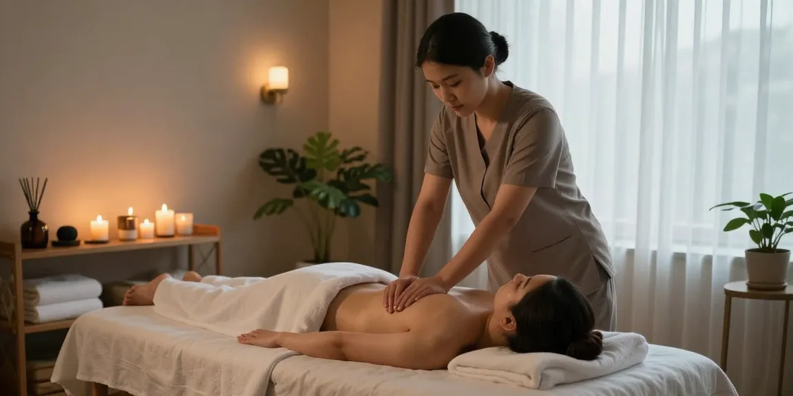 Relaxing 수유동출장안마 session with a therapist in a serene massage room.