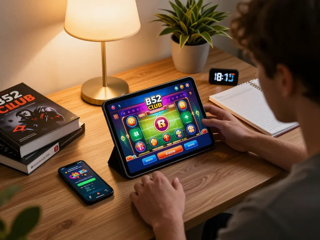 B52 Club online gaming experience with player focused on tablet strategy