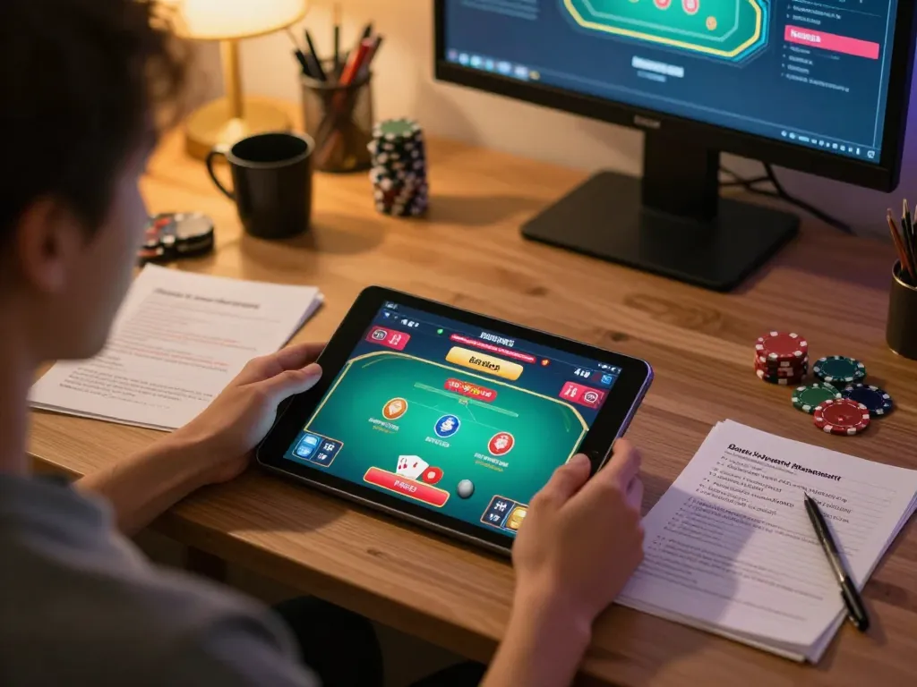 Engaged user playing poker on 789win1 tablet showcasing strategic gameplay and responsible gambling.