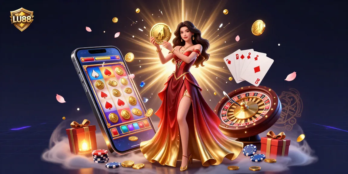 Spin to win at LU88 Casino with vibrant graphics showcasing exciting games and golden rewards.