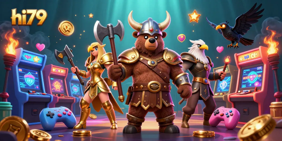 Experience excitement at hi79 with a vibrant 3D casino scene featuring colorful games and thrilling characters.