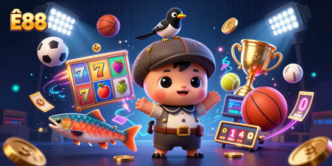 Ê88 engages players with exciting slot games and vibrant casino elements in a captivating scene.