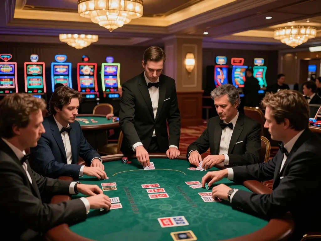 Players engaging in a thrilling poker game at 92SLOT's upscale casino environment.