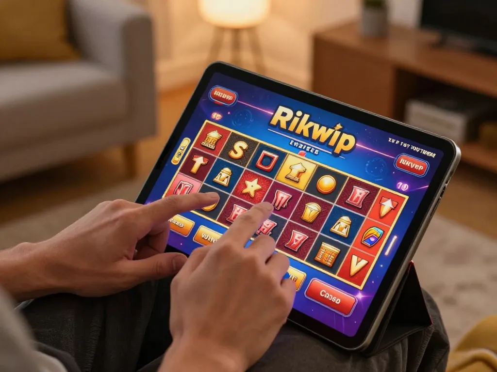 Player enjoying an online game on tablet with rikvip interface, showcasing modern gaming.