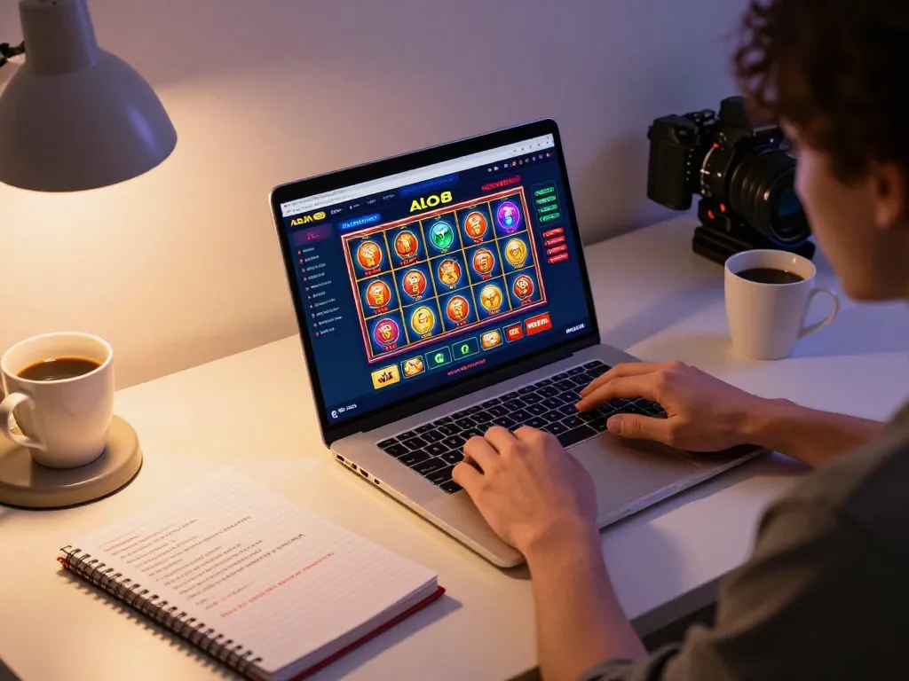 Player engaging in online casino gaming on alo8 platform with vibrant interface and cozy setup.