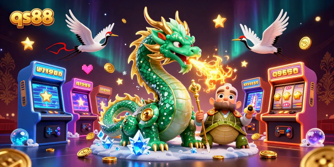 Experience the thrilling action of qs88 online gaming with a jade dragon and colorful casino elements.