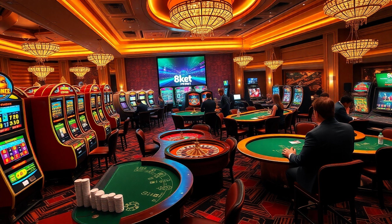 Gambling action at a luxurious casino highlighting 8kbet's exciting gaming options.
