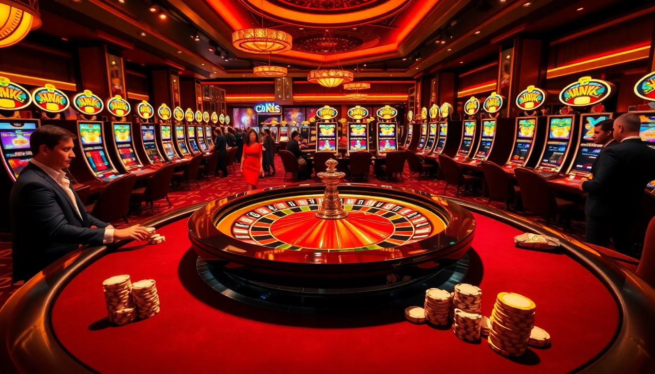 Players enjoying a luxurious casino experience at TT88 with roulette and slot machines.