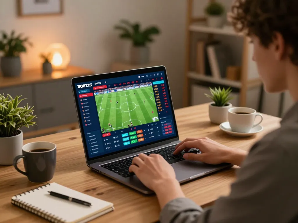 Bongdalu user intensely analyzing live betting odds and match statistics in a cozy home setting.