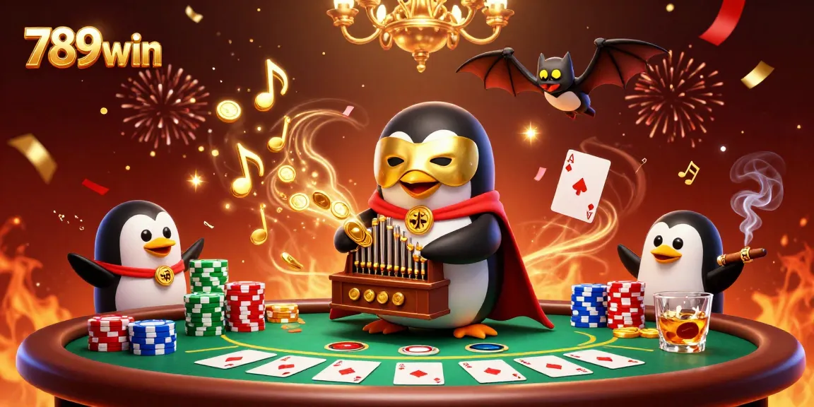 Engage in thrilling 789win casino action with a whimsical anime scene featuring a penguin organist.