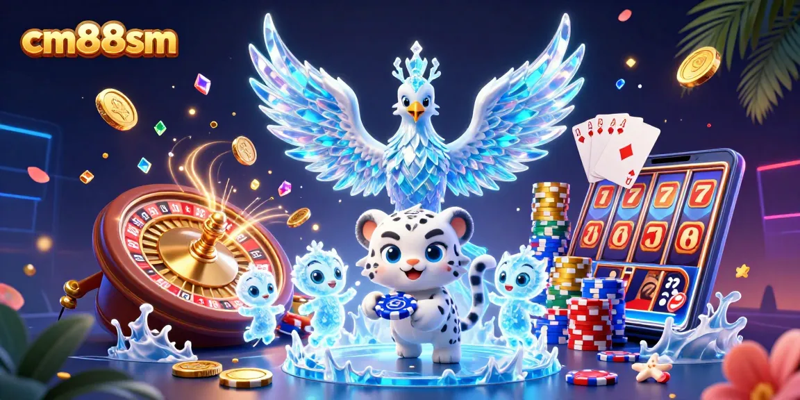 Experience winning excitement at cm88sm with an ice phoenix, shimmering treasures, and vibrant casino elements.