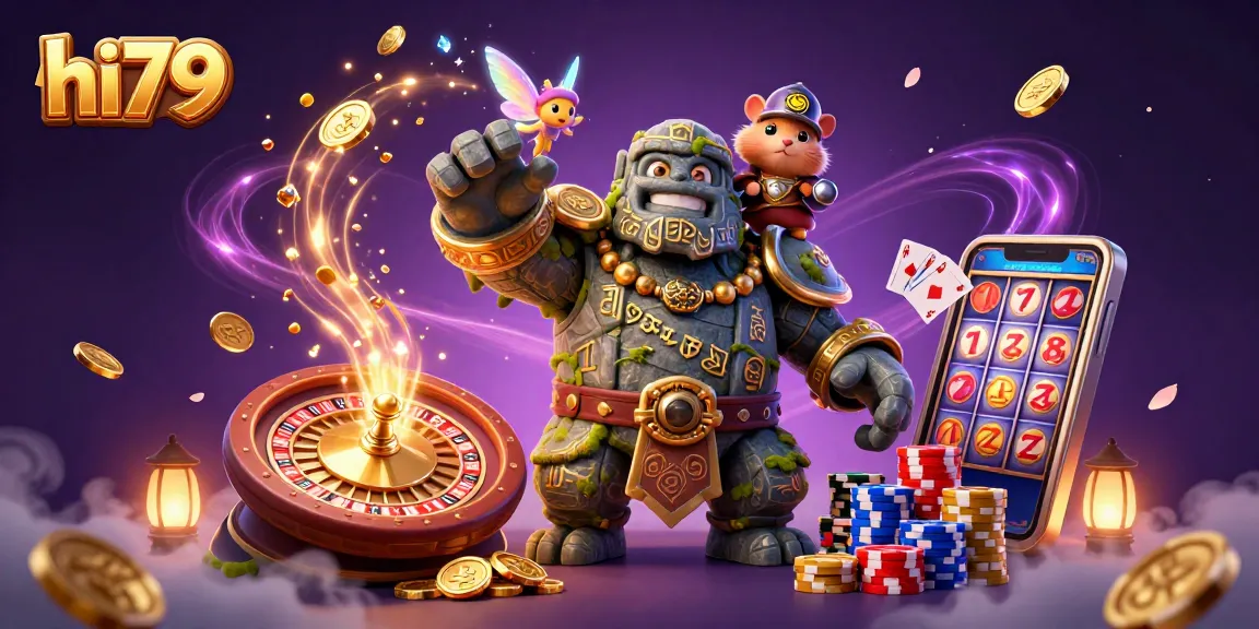 Engage with exciting gambling adventures at hi79 featuring enchanting characters in a vivid casino landscape.