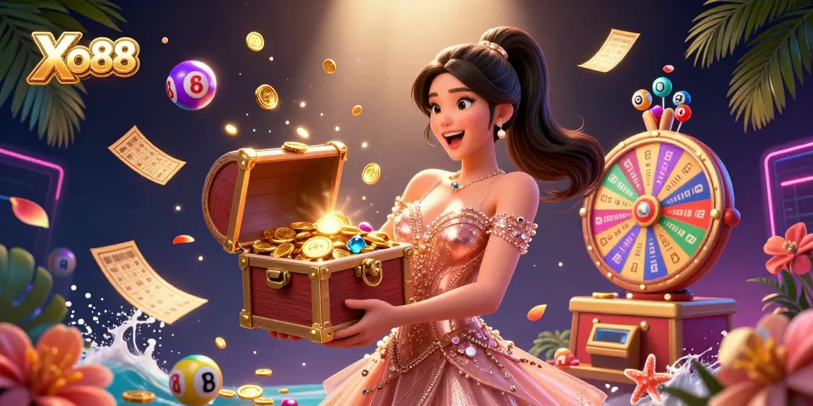 Engage with Xo88 in an exciting 3D illustration filled with treasure and gambling elements.