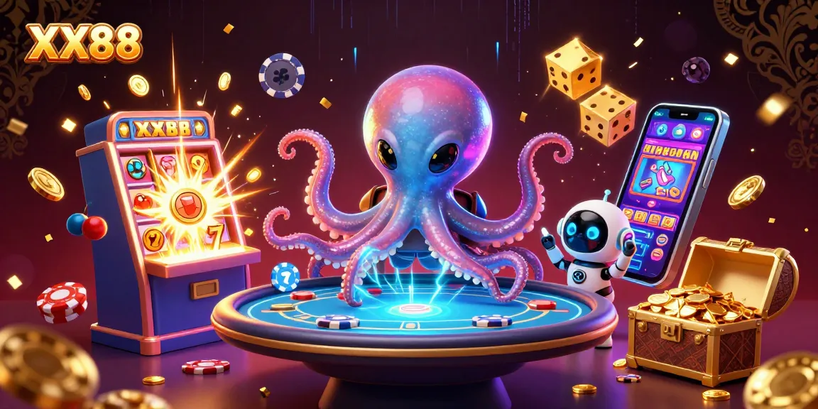 Engage with exciting games at XX88, featuring a vibrant scene of a galactic octopus and dynamic slots.