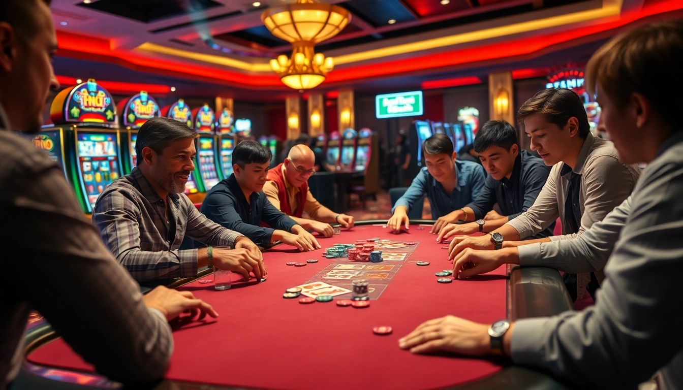 Experience the thrill of gambling at gg88m.com with vibrant casino visuals, featuring poker action and flashy slots.