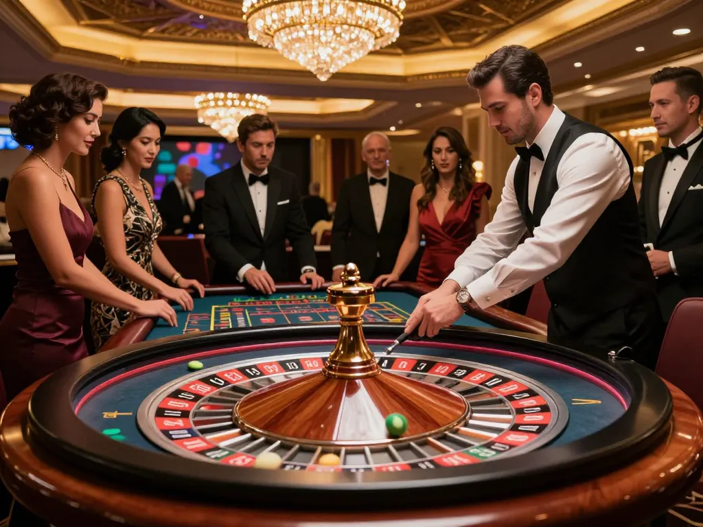 Experience the thrill of go8 online betting at a glamorous roulette table with excited players.