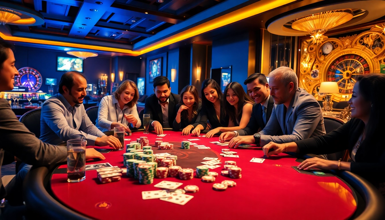 Exciting MK8 poker night scene showcasing professional players at a luxurious casino table.