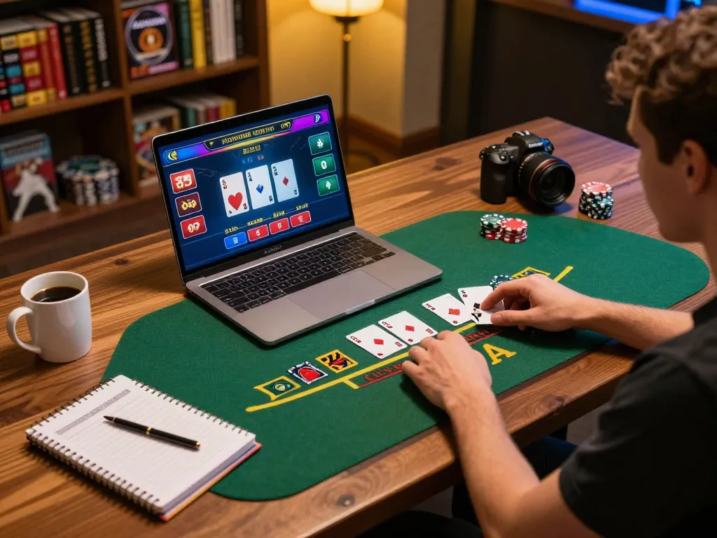 Engaging in blackjack gameplay at trang chủ 79king with strategic notes and cozy surroundings.