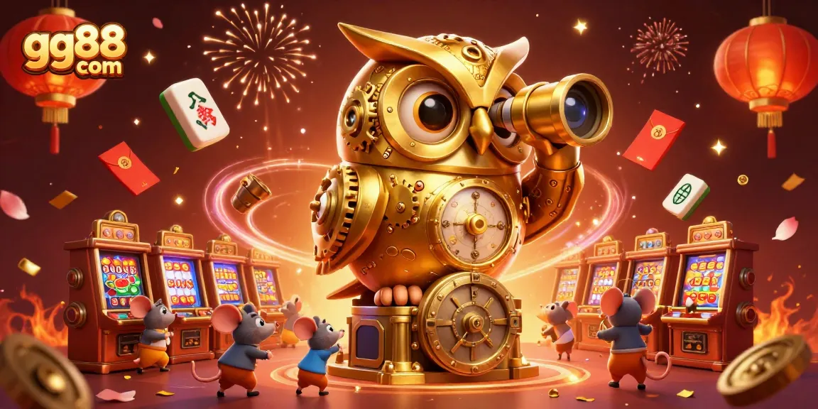 Experience the thrill at gg88 com with vibrant casino action, featuring a dynamic golden owl and lucky charms.