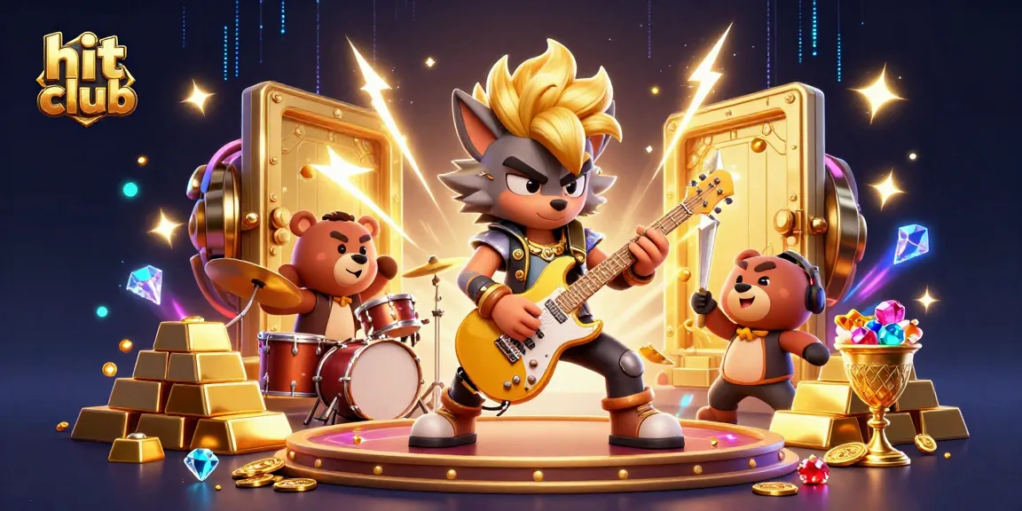 Experience the excitement of hit club with a cartoon rock star wolf performing at a vibrant casino stage.