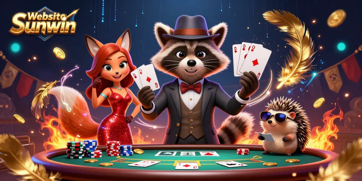 Engage with thrilling poker action on Website Sunwin showcasing animated characters and vibrant casino elements.