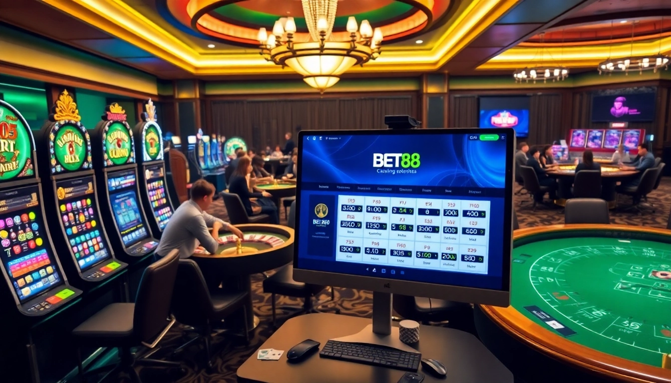 Explore thrilling games at https://bet88best.com/ with vibrant slot machines and poker tables.