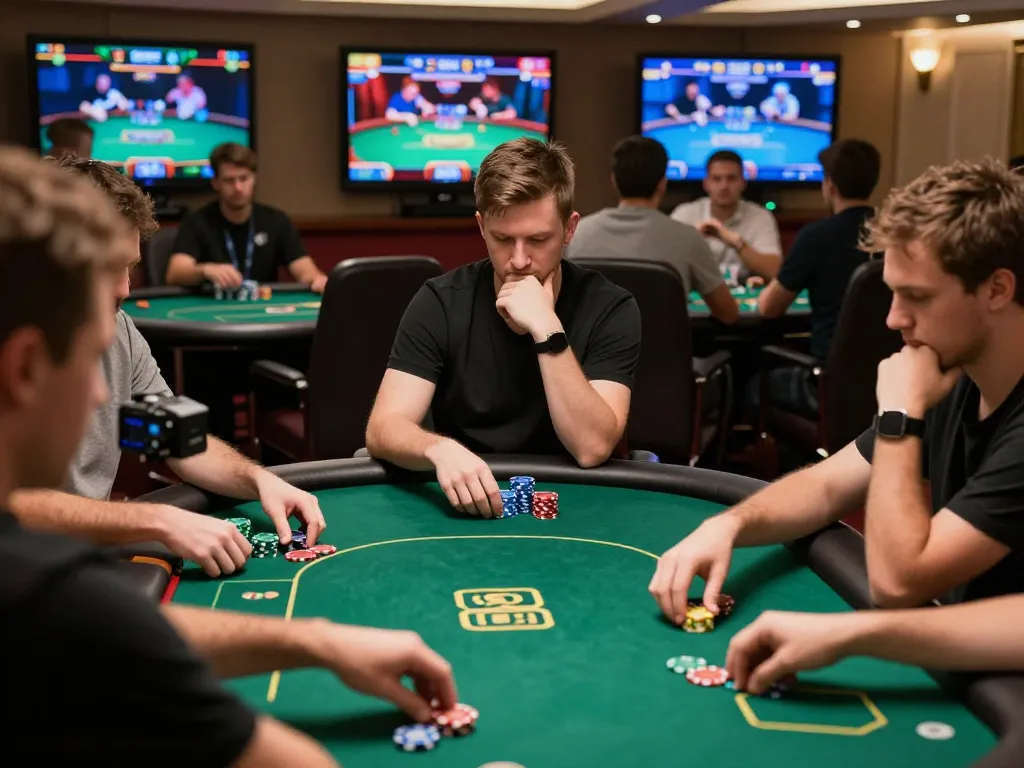 Players strategizing and placing bets in an intense LV88 online poker game environment.