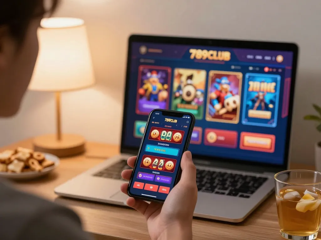 Player enjoying dynamic gameplay on the 789club app in a cozy home office setting