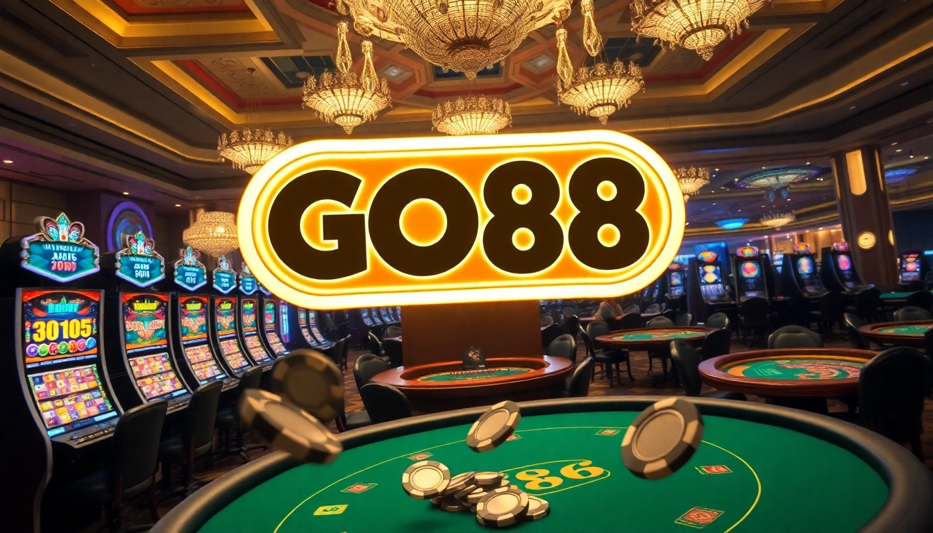 Experience the thrill of gambling at GO88 with vibrant casino tables and slot machines.