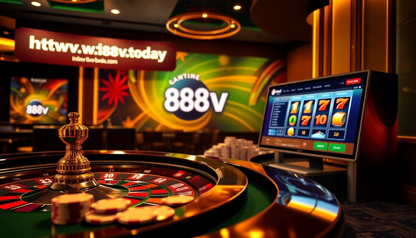 Experience the thrill of gambling at https://188v.today/ with a vibrant casino scene featuring roulette and poker chips.