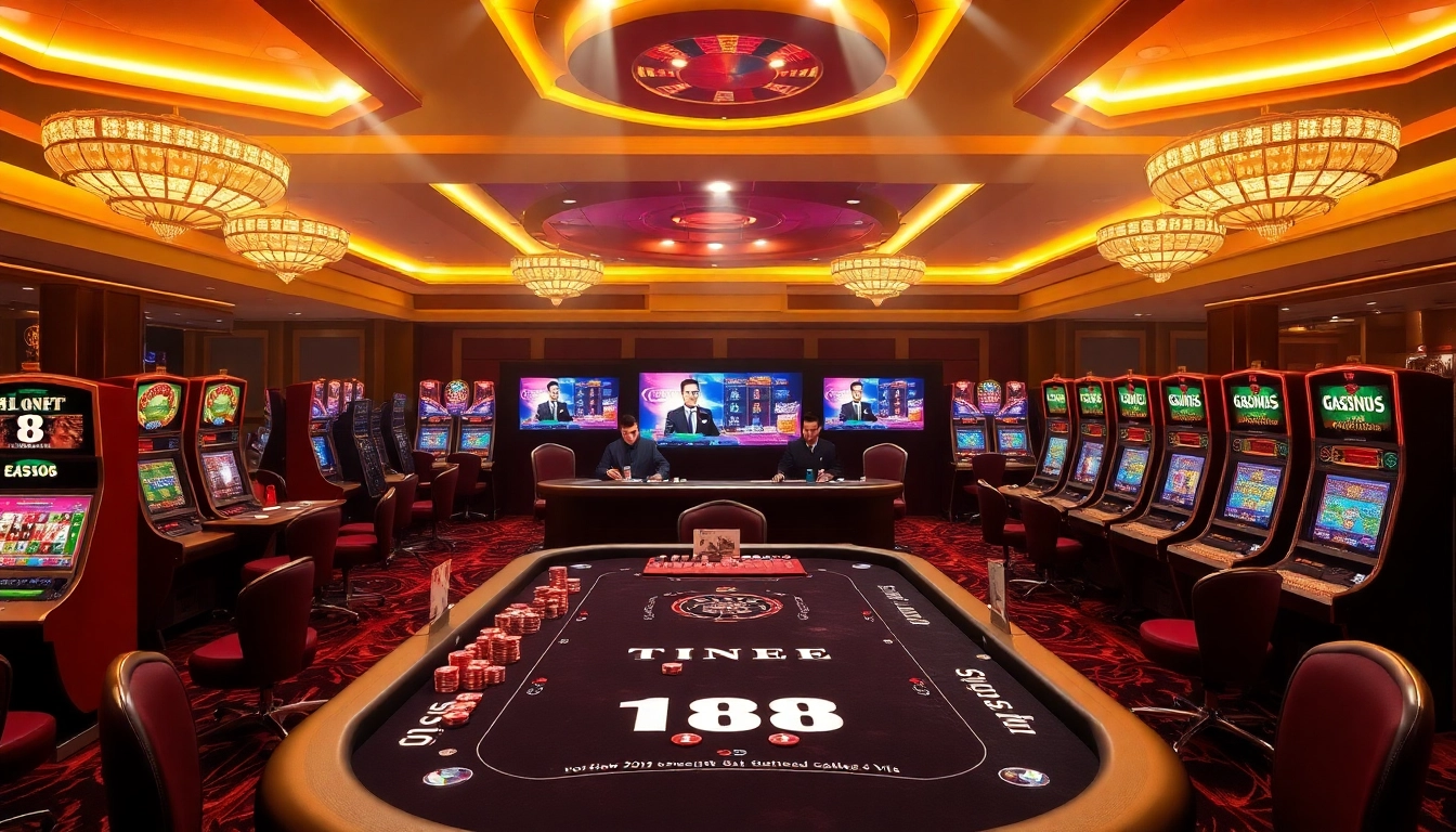 Experience thrilling gameplay at TR88 with luxurious casino elements like poker chips and slot machines.