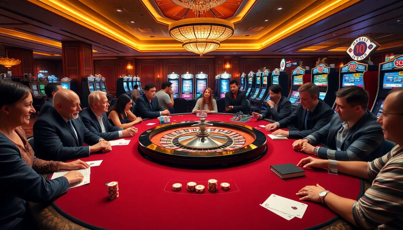 Engaging players at a luxury casino, showcasing https://qq88.social/ with poker and roulette excitement.