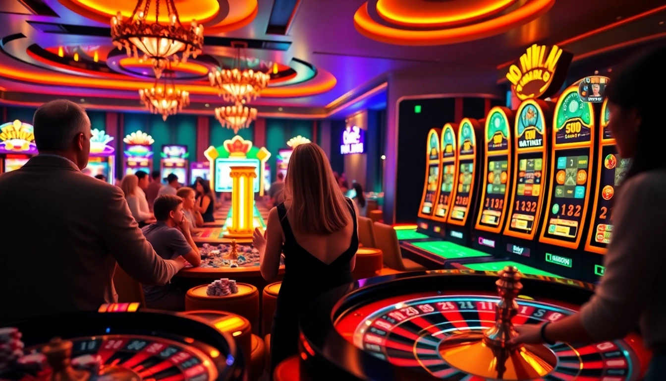 Experience the excitement of Liên minh KJC in a luxurious online casino environment showcasing roulette, poker, and slot games.