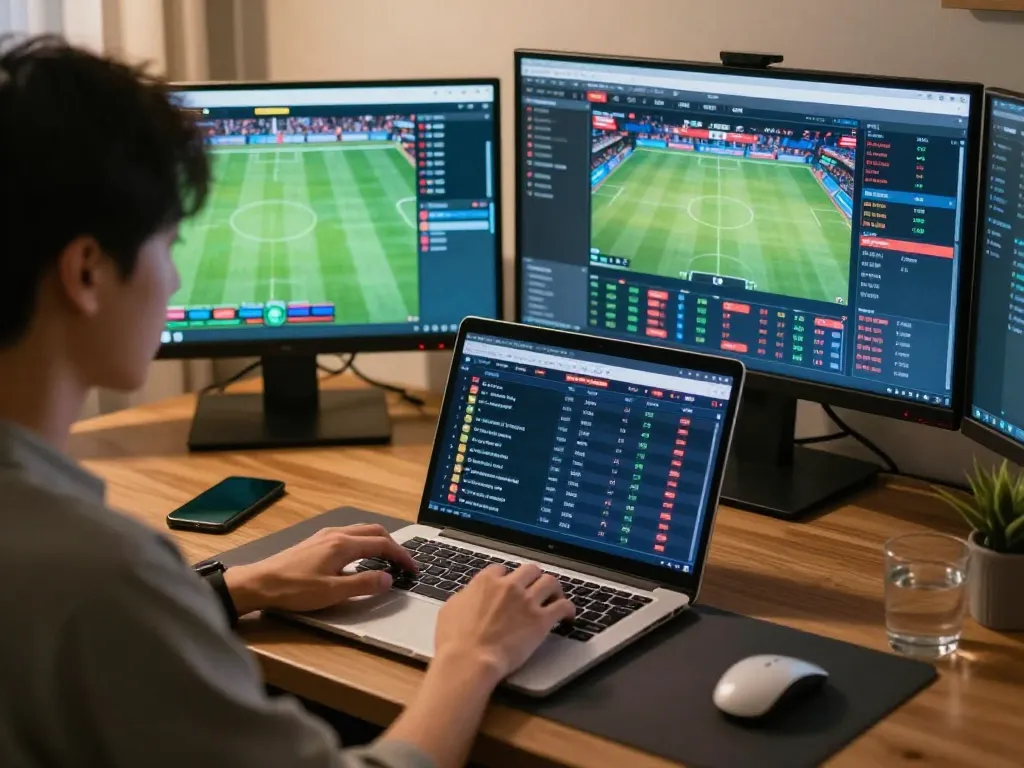 Analyzing keo nha cai odds during online sports betting at home.