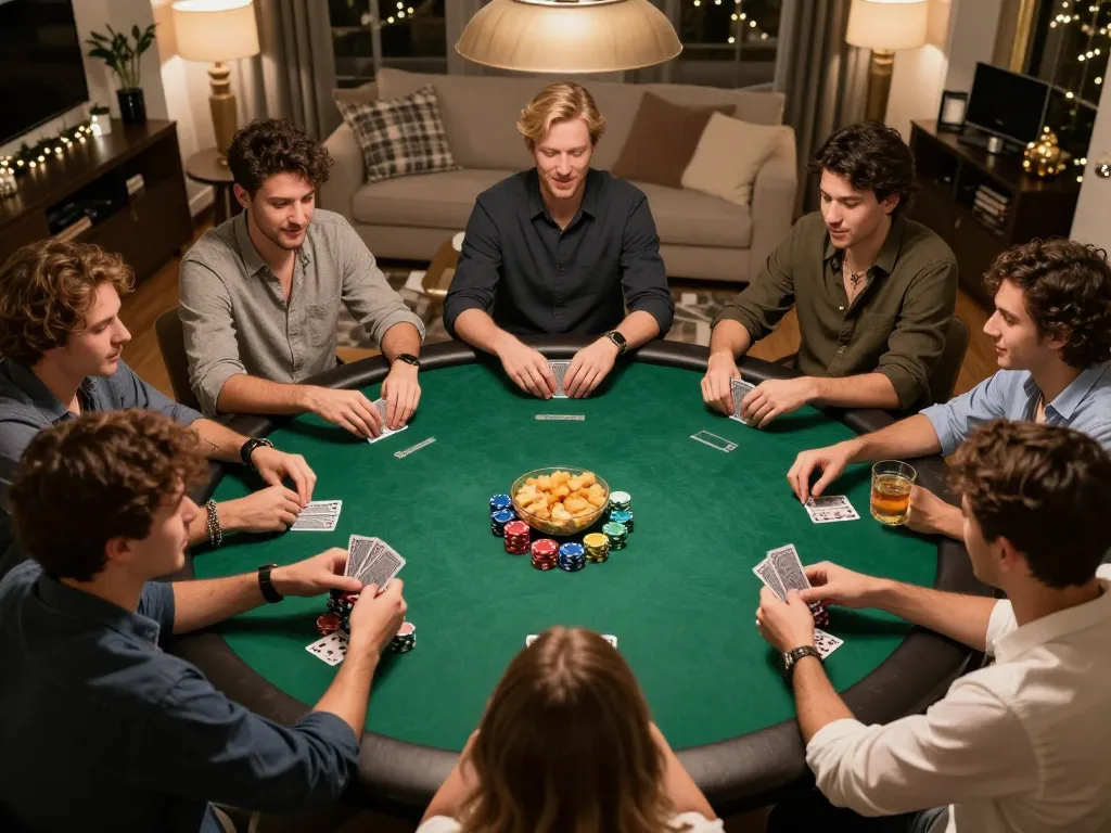 king88 poker players engaged in a competitive home game with chips and cards visible
