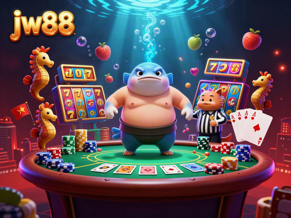 Win big with the exciting jw88 online casino, featuring vibrant slot reels and a dynamic underwater poker scene.