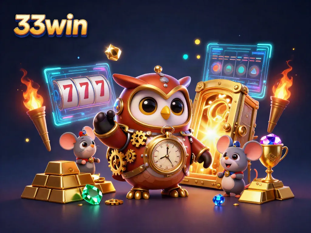 Experience thrilling gameplay and treasure at 33win with our cartoon time-traveling owl and slots!