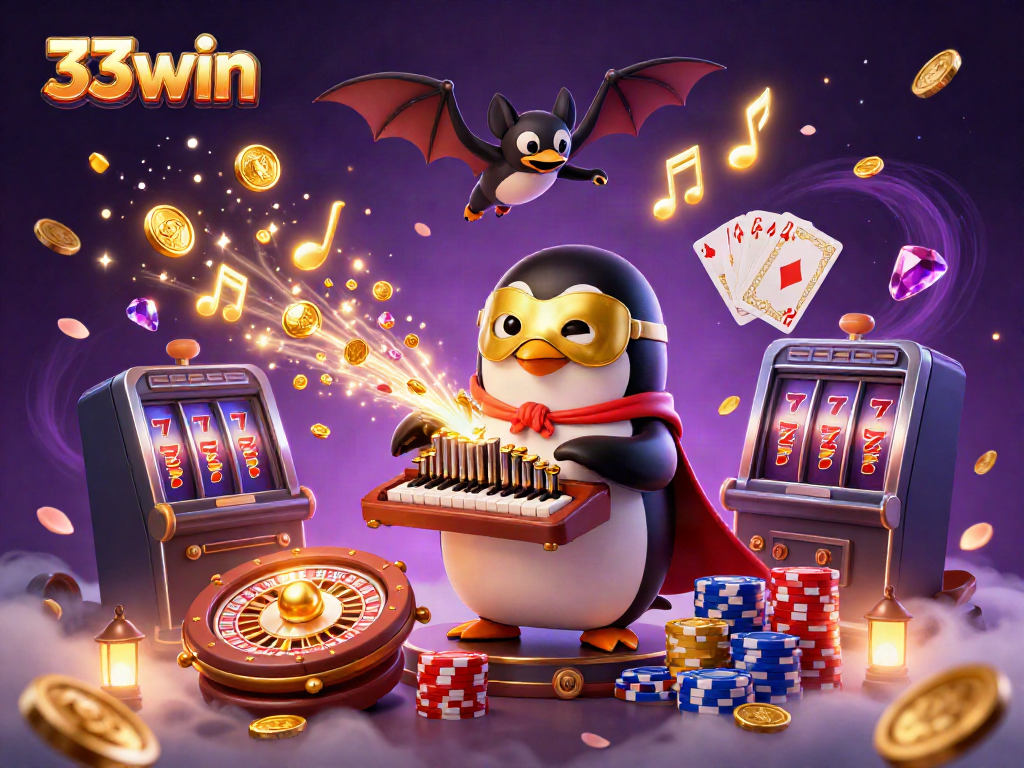 Experience 33win's thrilling casino energy with vibrant characters and sparkling casinos in this 3D illustration.