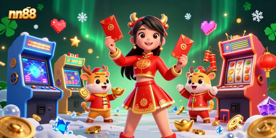 Engage in thrilling gaming moments at nn88 with colorful slot machines and festive characters.