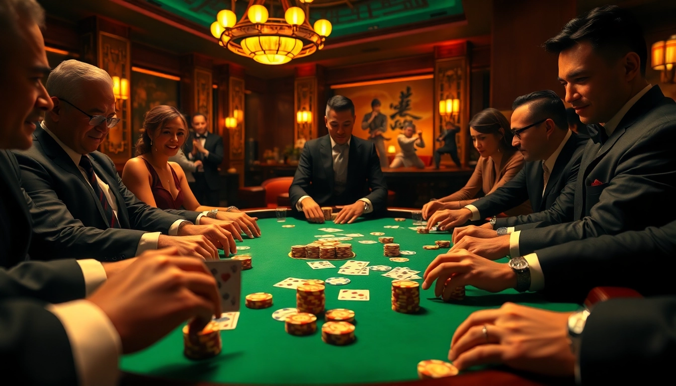 Experience the thrill of high-stakes poker with hh kung fu-inspired energy in a luxurious casino setting.