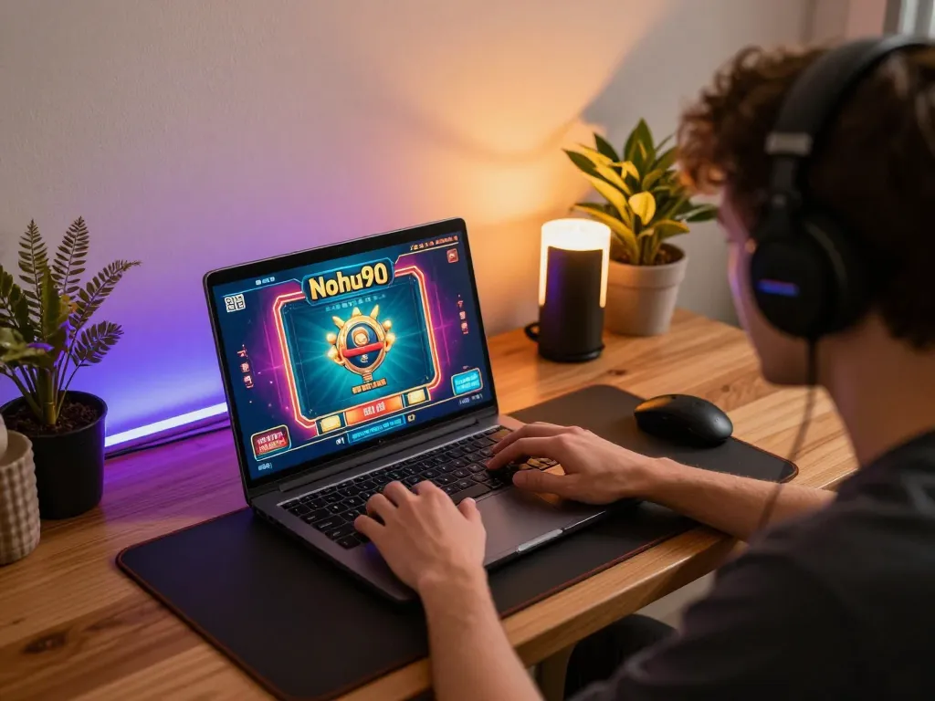 Nohu90 gaming experience with active online casino interface and cozy home setting