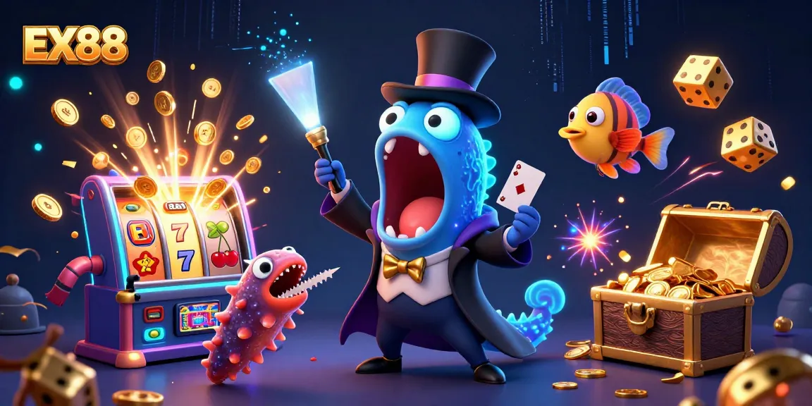 Experience thrilling card tricks with EX88 deep-sea creatures in a magical casino scene.