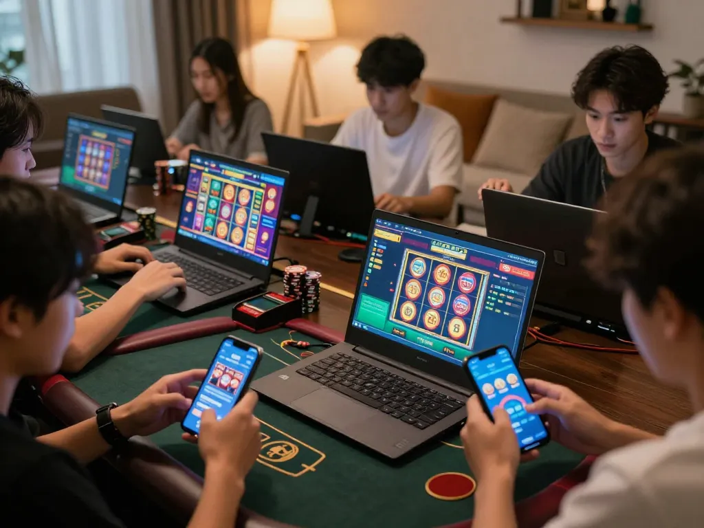 Players enjoying 789win online gaming experience on mobile devices, showcasing strategic betting.