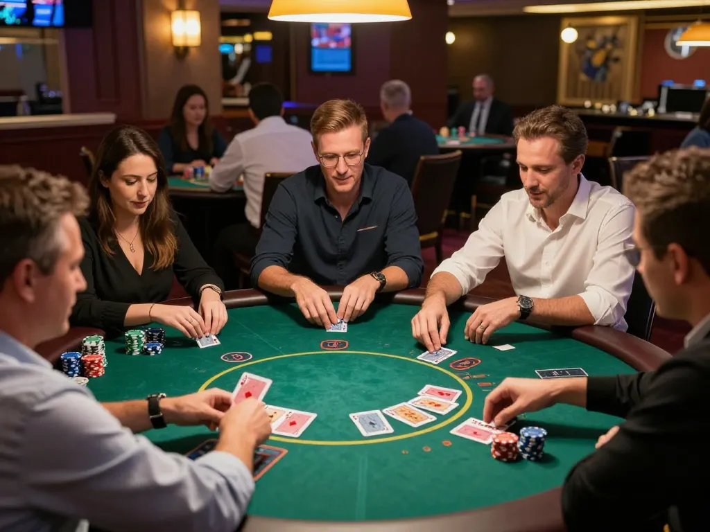 Players engaging in strategic gameplay during a blackjack game at MAN88, showcasing excitement and focus.
