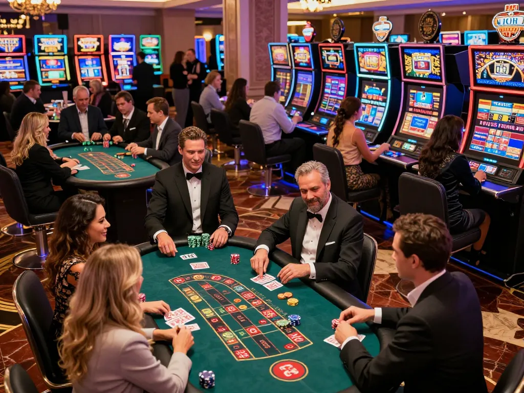 Experience the excitement at jun88 casino with players engaged in thrilling games and vibrant atmosphere.