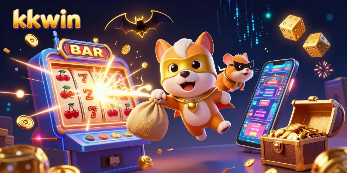 kkwin offers excitement with a superhero dog and hamster, showcasing casino entertainment and jackpots