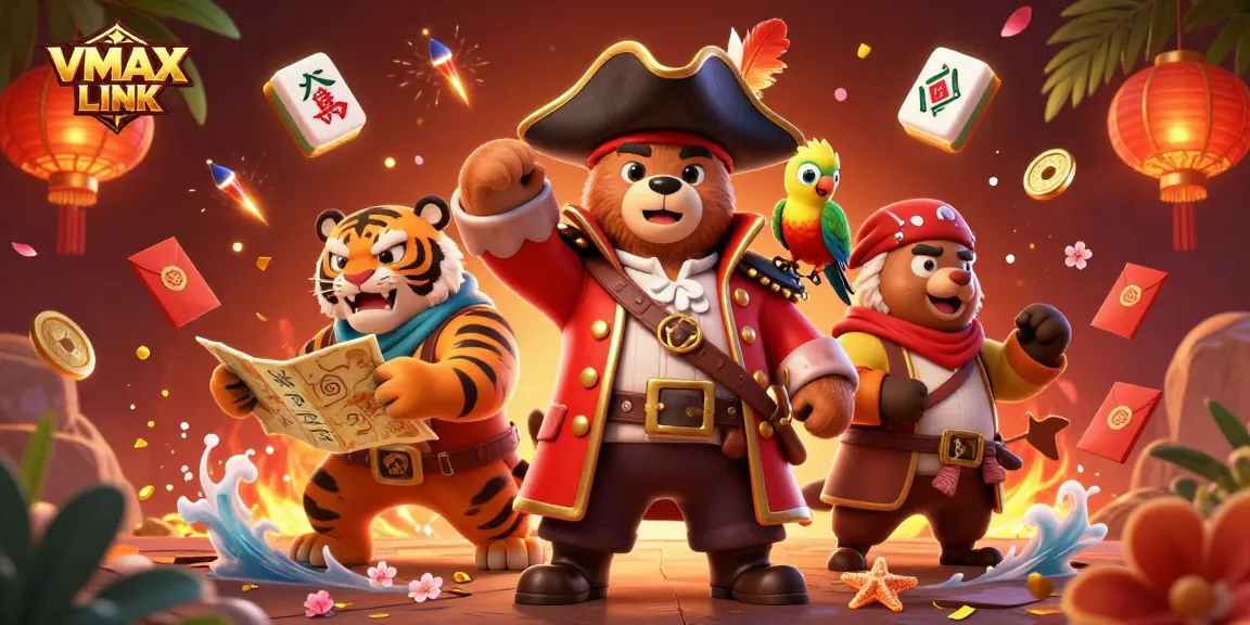 Experience the excitement of VMAX LINK cockfighting with dynamic characters and vibrant casino elements.