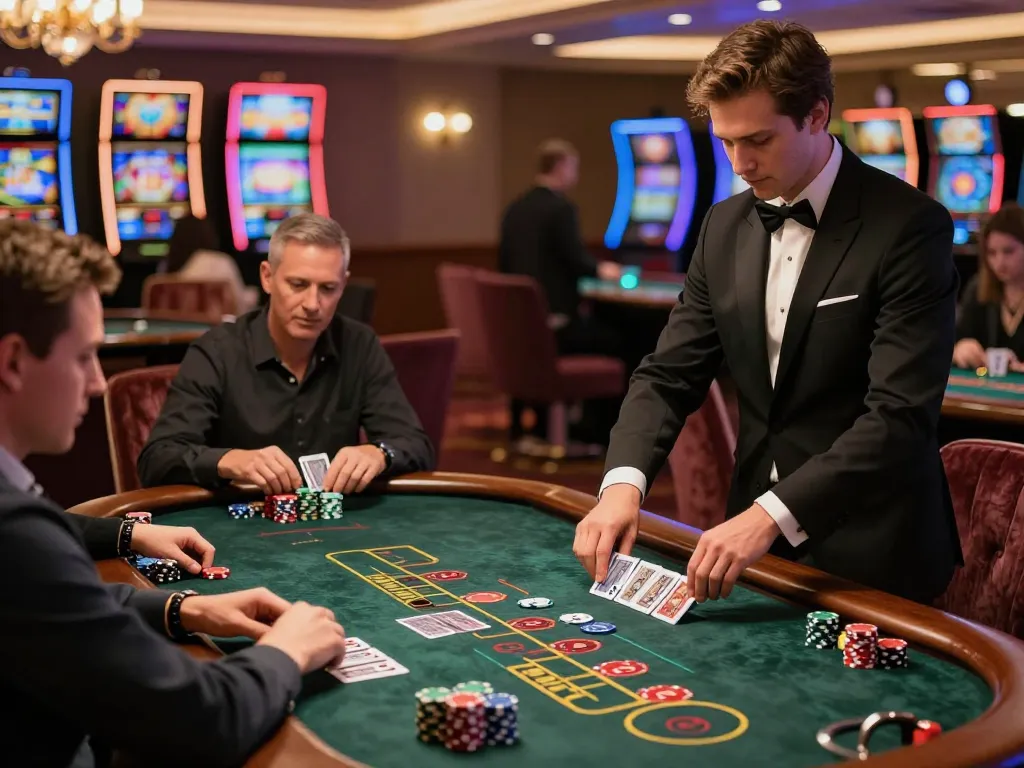 Experience the thrill of mb666 at an elegant blackjack table in a luxury casino.