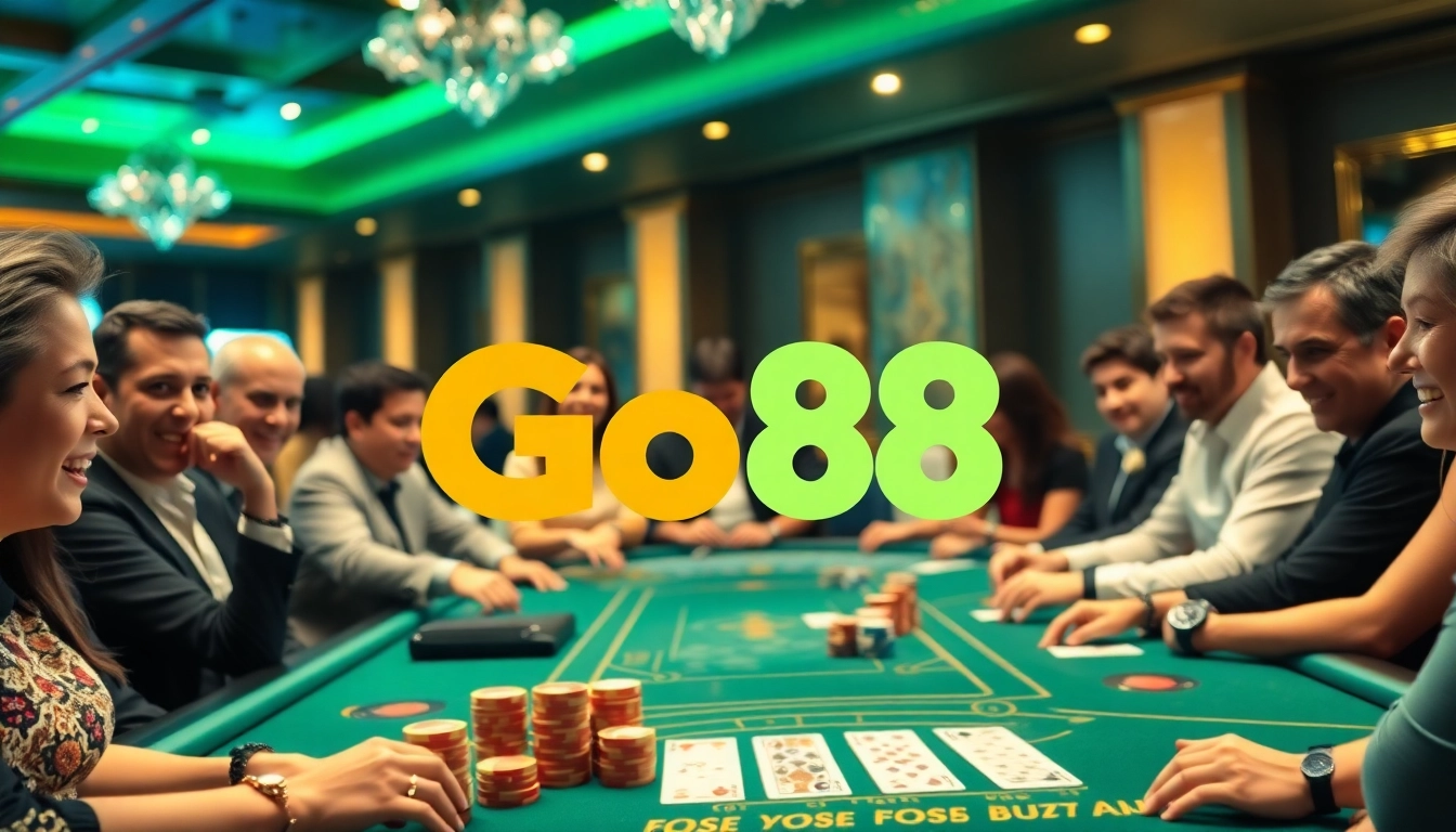 Players enjoying various games at Go88's luxurious casino table in a vibrant atmosphere.